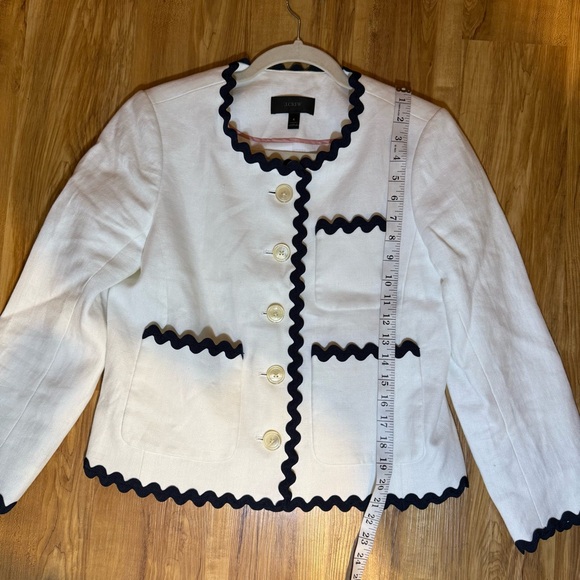 J. Crew Lady Blazer White Linen With Navy Ric Rac Trim Size 6 - Picture 5 of 9